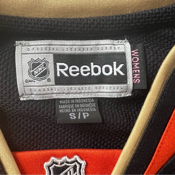 ANAHEIM DUCKS / REEBOK BLACK/ORANGE/GOLD WOMEN’S AUTHENTIC JERSEY SIZE SMALL - Picture 9 of 10